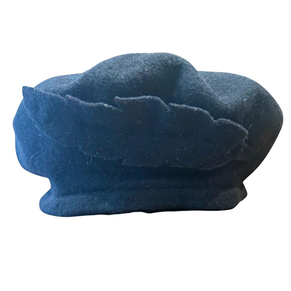 Vintage Liz Claiborne Women's Black Wool Felt Solid Beret Hat One Size Winter
